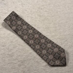 Stafford Men's Silk Tie Gray Burgundy Medallion Pattern